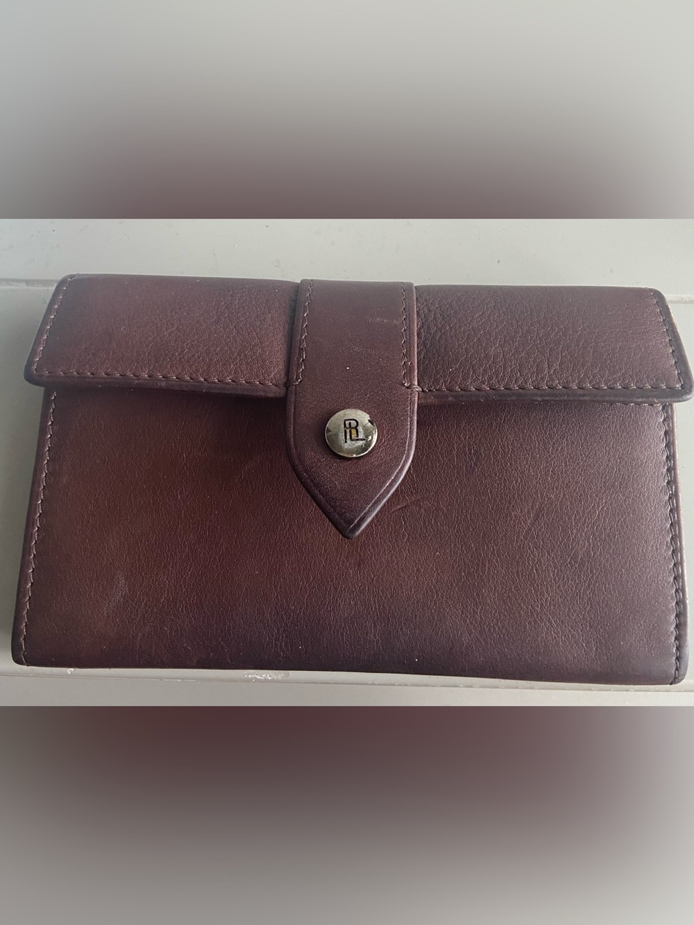 Leather Fold-Over Wallet Clutch in Deep Brown for credit cards and coins